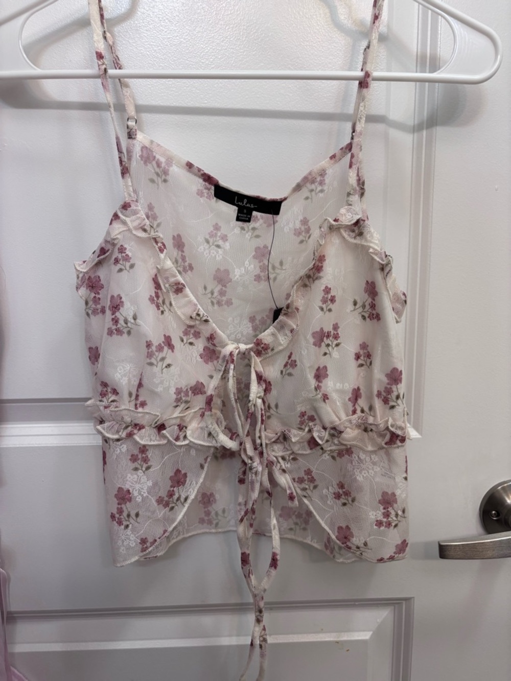 Lulu's Floral Tie-Front Spaghetti Strap Tank